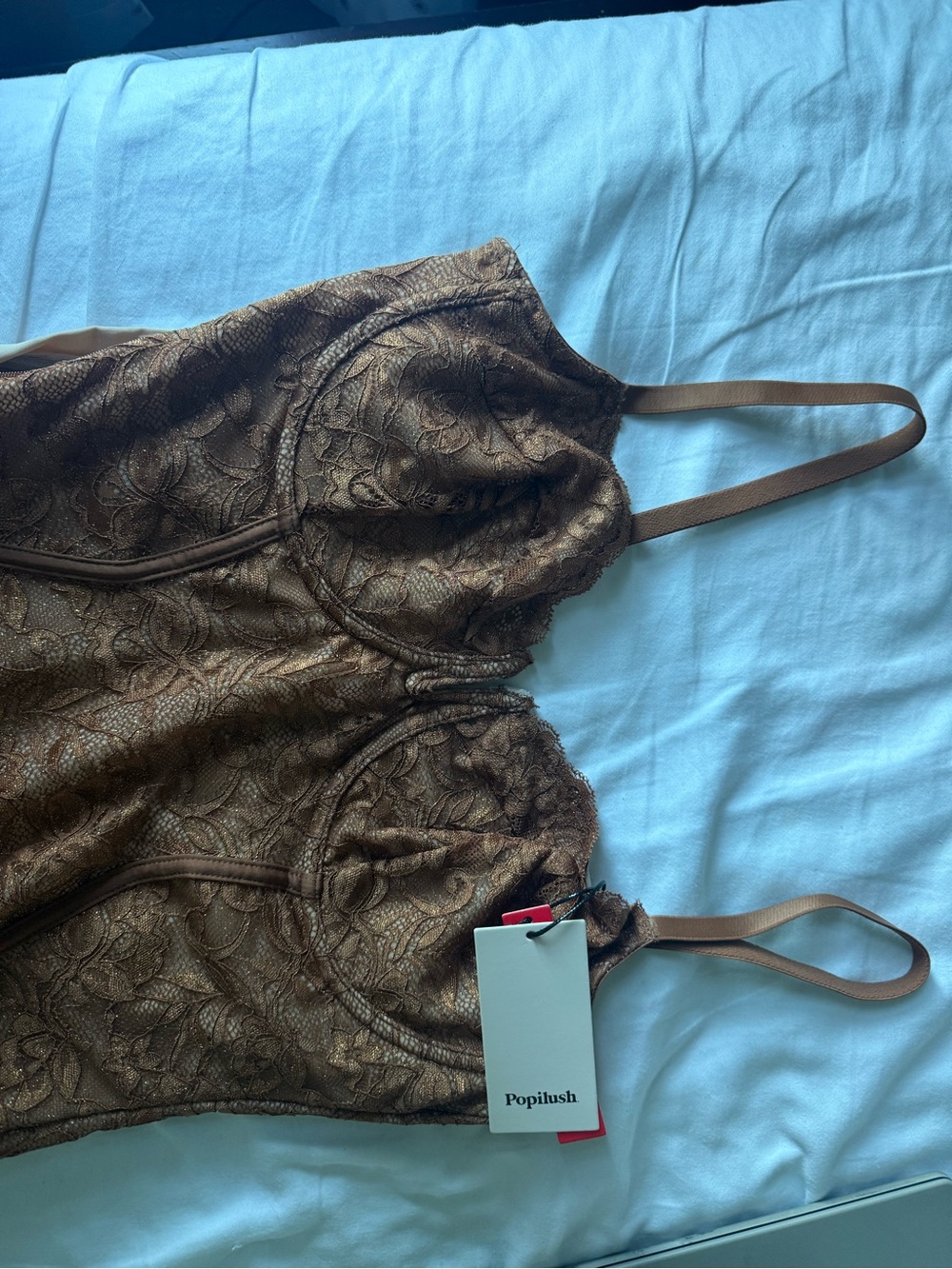 Popilush Brown Lace Satin Cami Slip